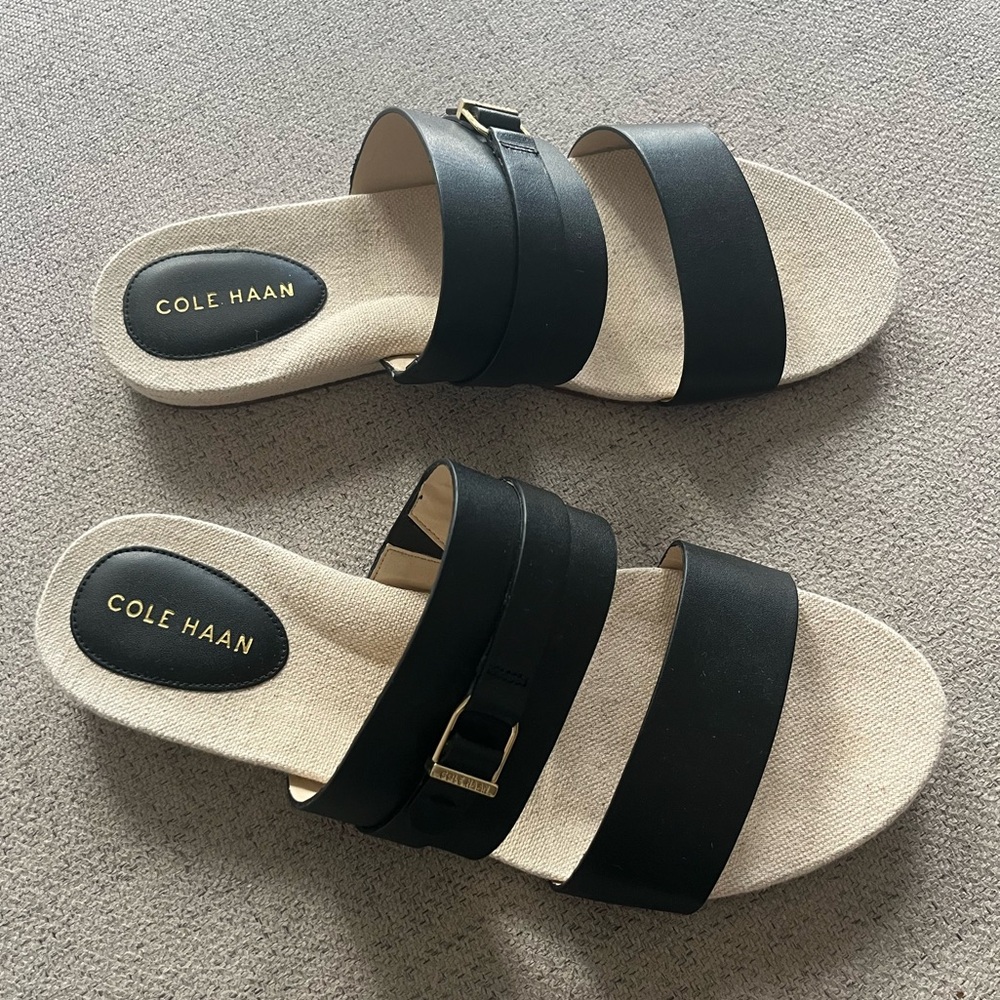 Cole Haan Shoes Womens Size 8 Francine Demi Black Wedge Slide Sandals W23587